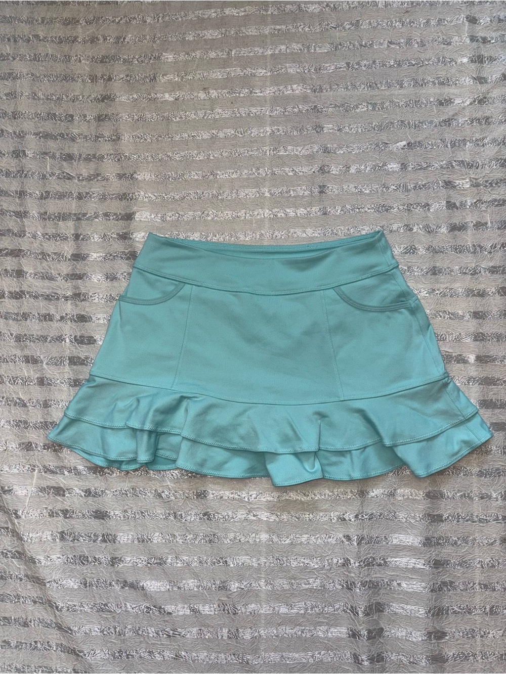 Zella -Women's Pastel Blue Pleated Preppy Ruffle Hem Tennis Skort with Pockets